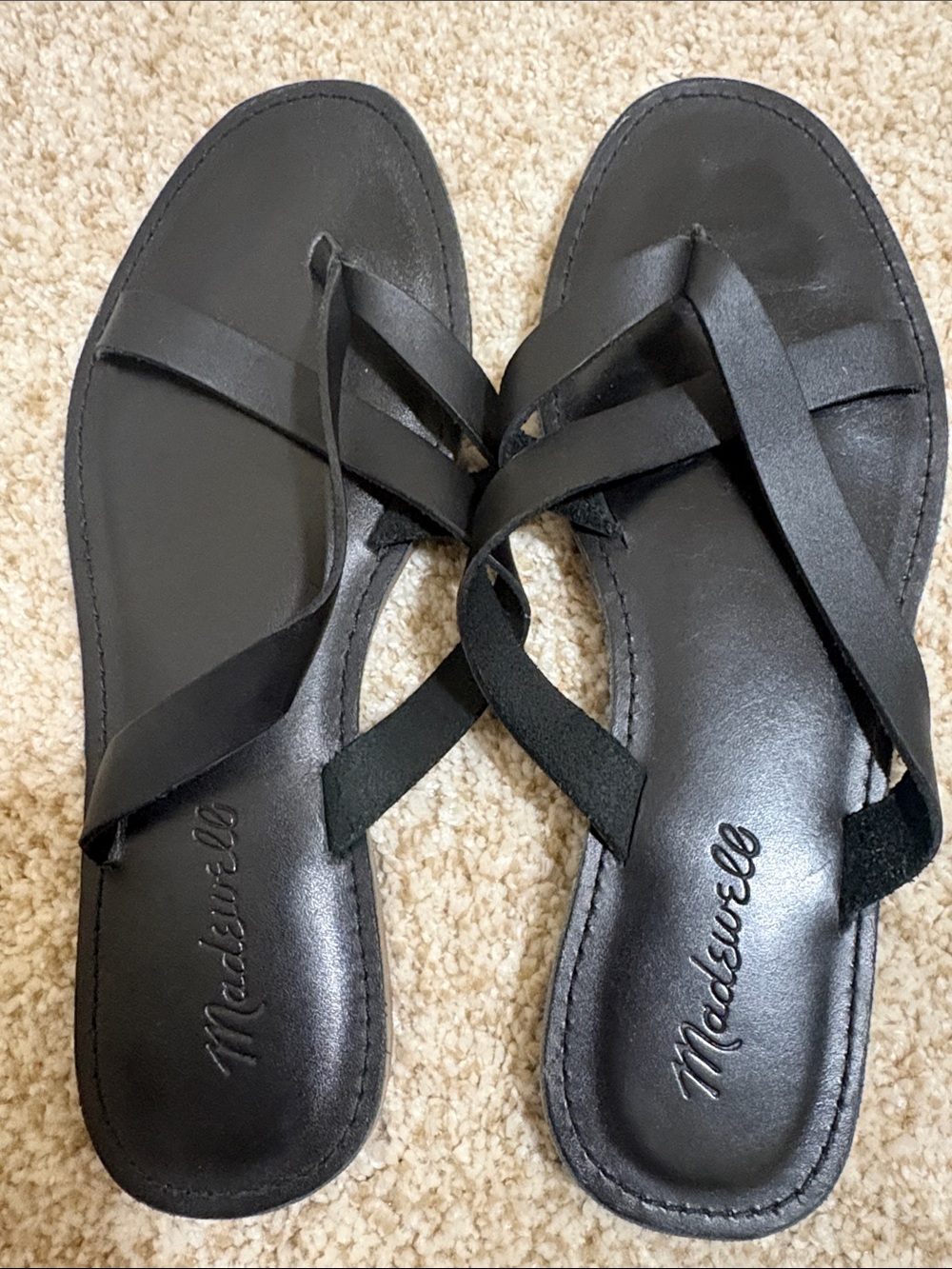 Madewell Black Leather Flip Flop Sandals Size 7